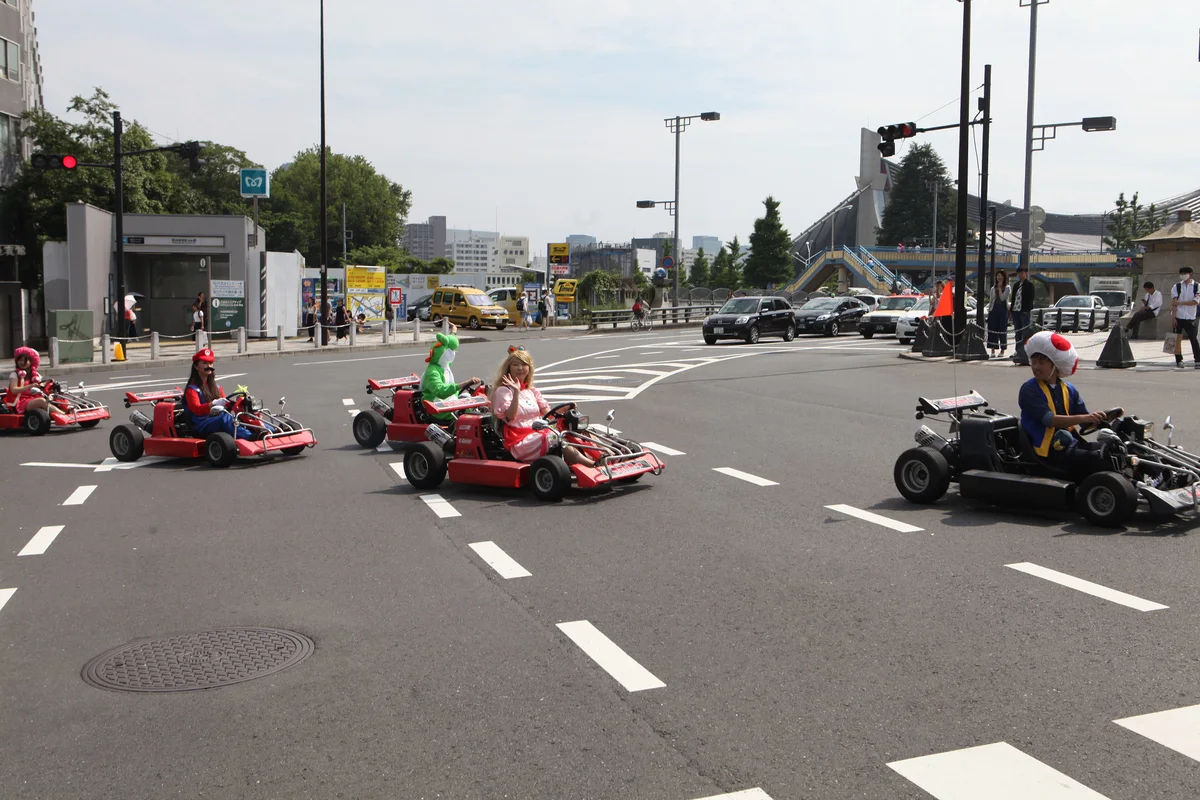 Go-kart convoy on public roads in central Tokyo
