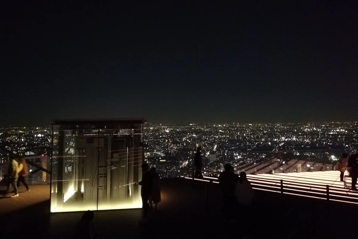 Panoramic view from the open-air Shibuya Sky rooftop deck