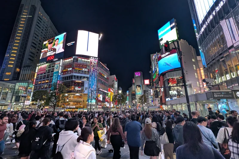 Shibuya crossing at night, Tokyo, Japan — photograph by Joli Rumi